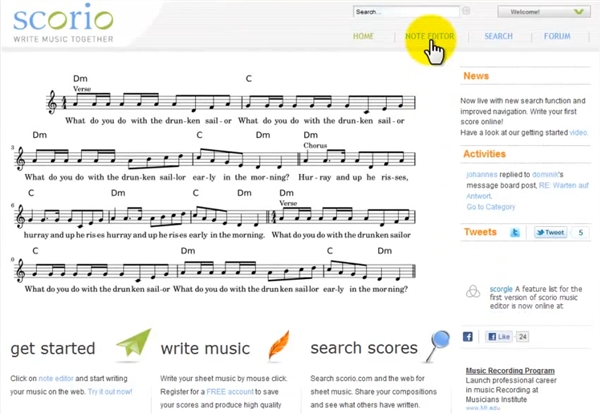 diseño Receptor llamada Scorio – Crea partituras de forma automática mientras tocas un teclado  online