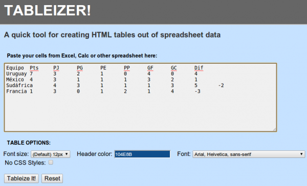 tableizer tablas excel html