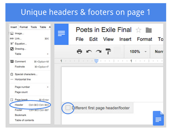 How To Have Different Headers In Docs