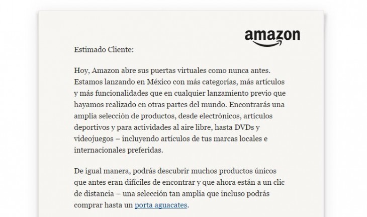 Mensaje de Bienvenida en Amazon México
