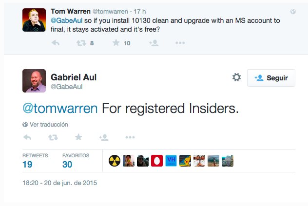 Tweet de Gabriel Au (responsable del programa Insider) 