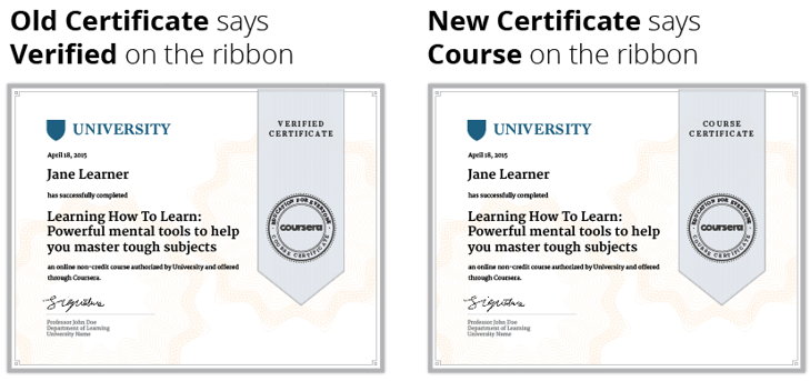 cambios certificados Coursera