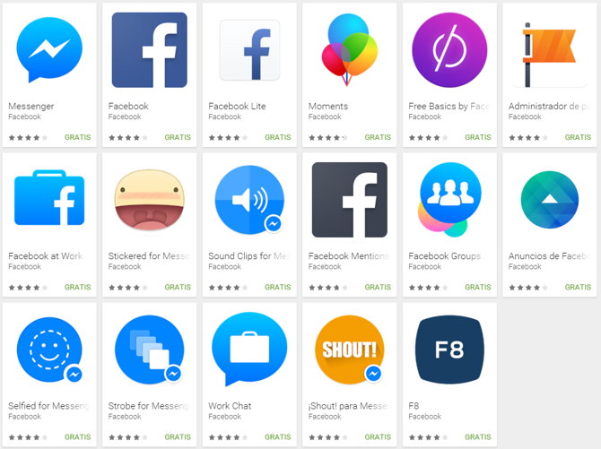 Las apps de Facebook Inc. en la Play Store