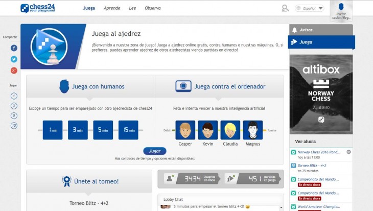 Como retar para jugar ajedrez online en chess24 