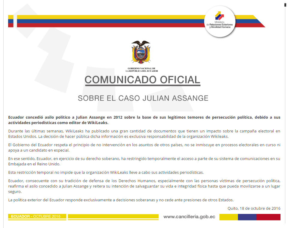 Comunicado Oficial | Cancillerí­a de Ecuador