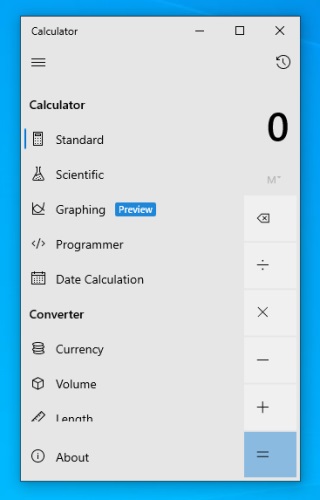 activar la calculadora gráfica en Windows 10