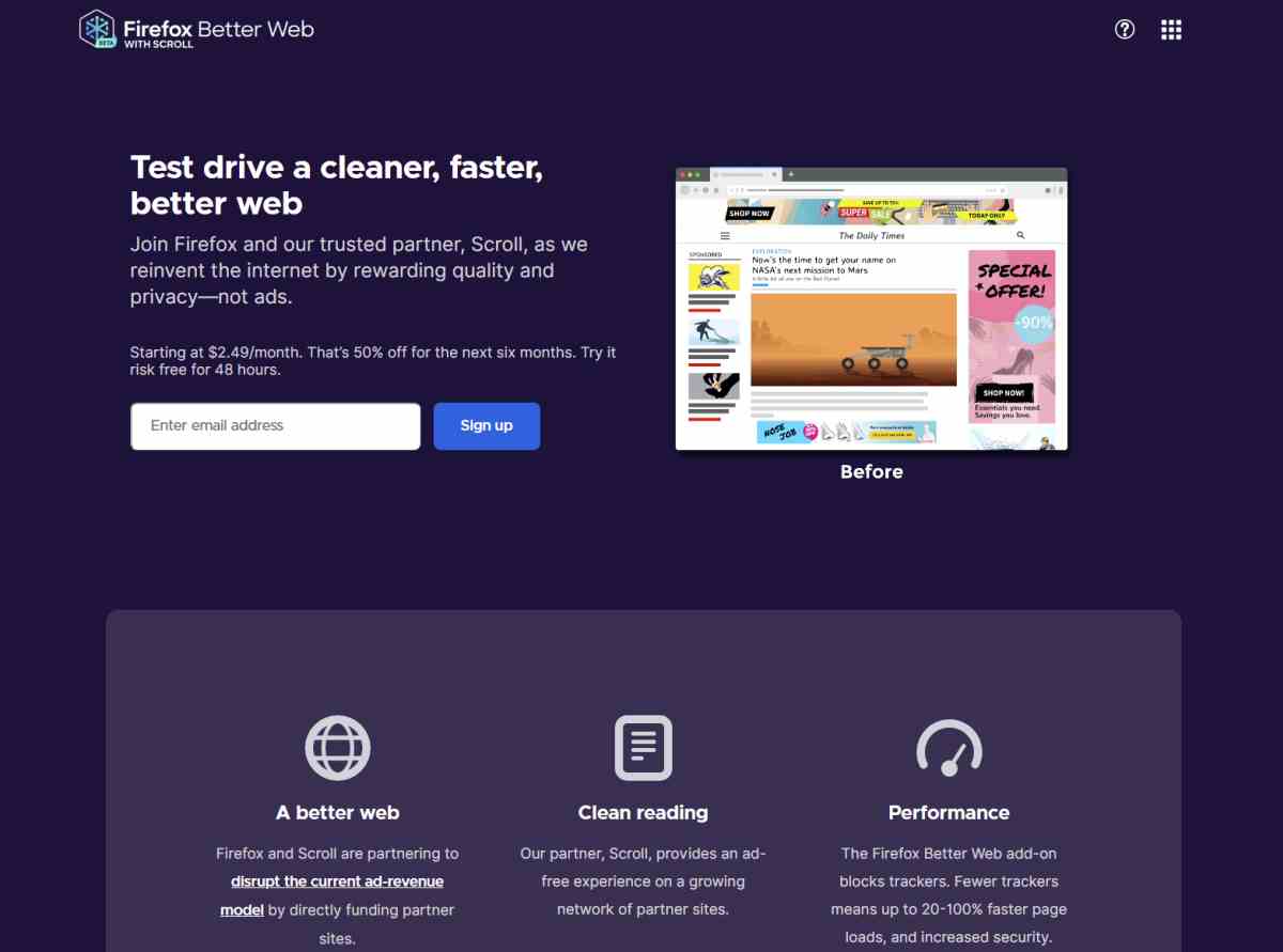 Pantalla de Firefox Better Web con Scroll