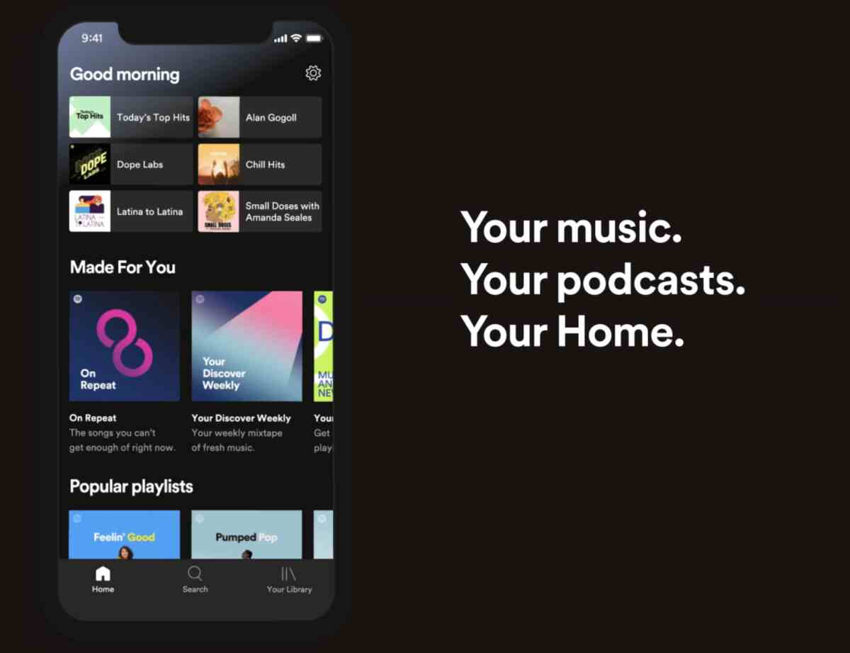 Nueva página de inicio de Spotify