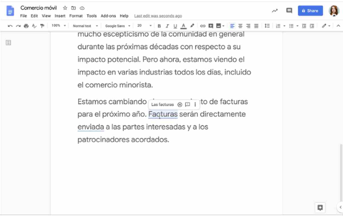 Autocorrección en español en Docs