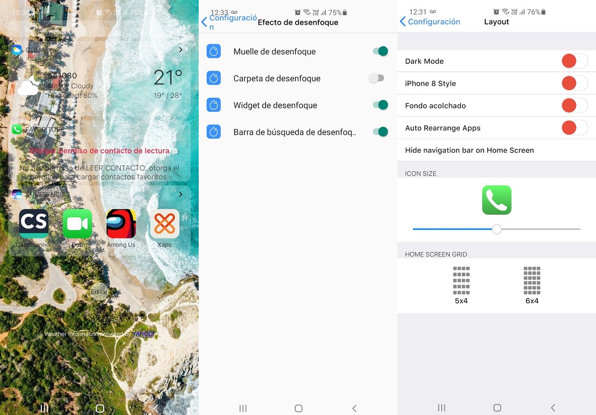 Opciones de ajustes iOS Launcher