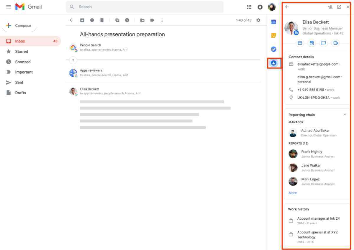 Nuevo panel lateral de contactos de Gmail