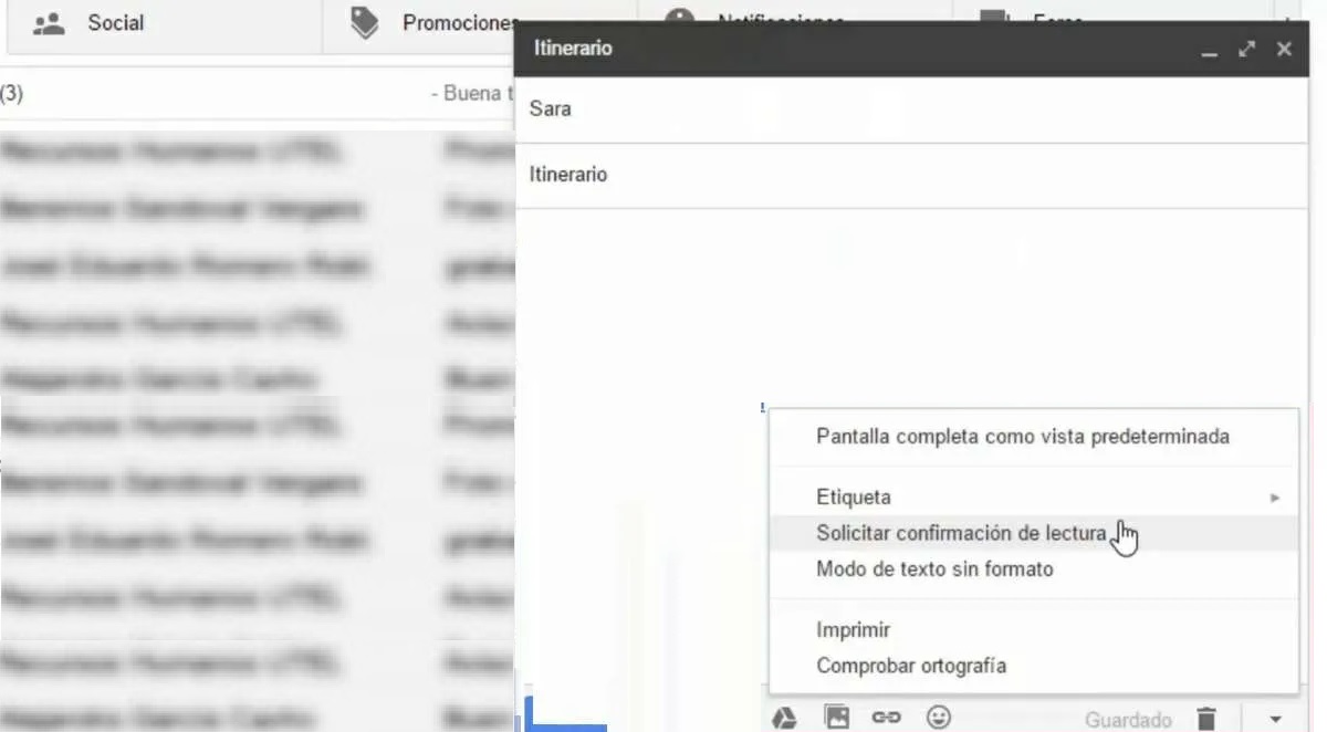 Solicitar confirmación de lectura Gmail