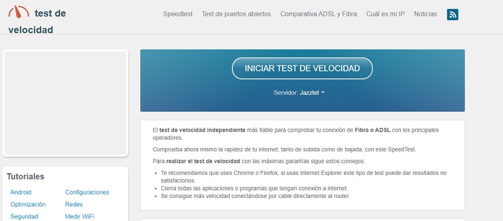 Web test de velocidad de internet