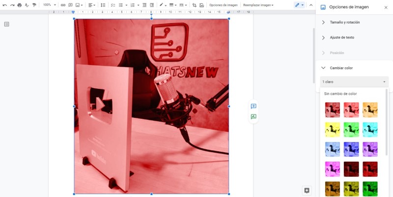 cómo editar una imagen en de Google Docs_cambiar color