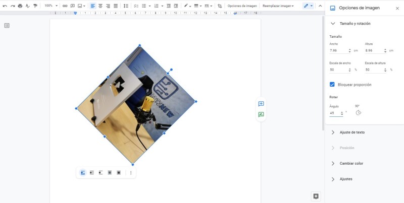 cómo editar una imagen en de Google Docs_tamaño y rotacion