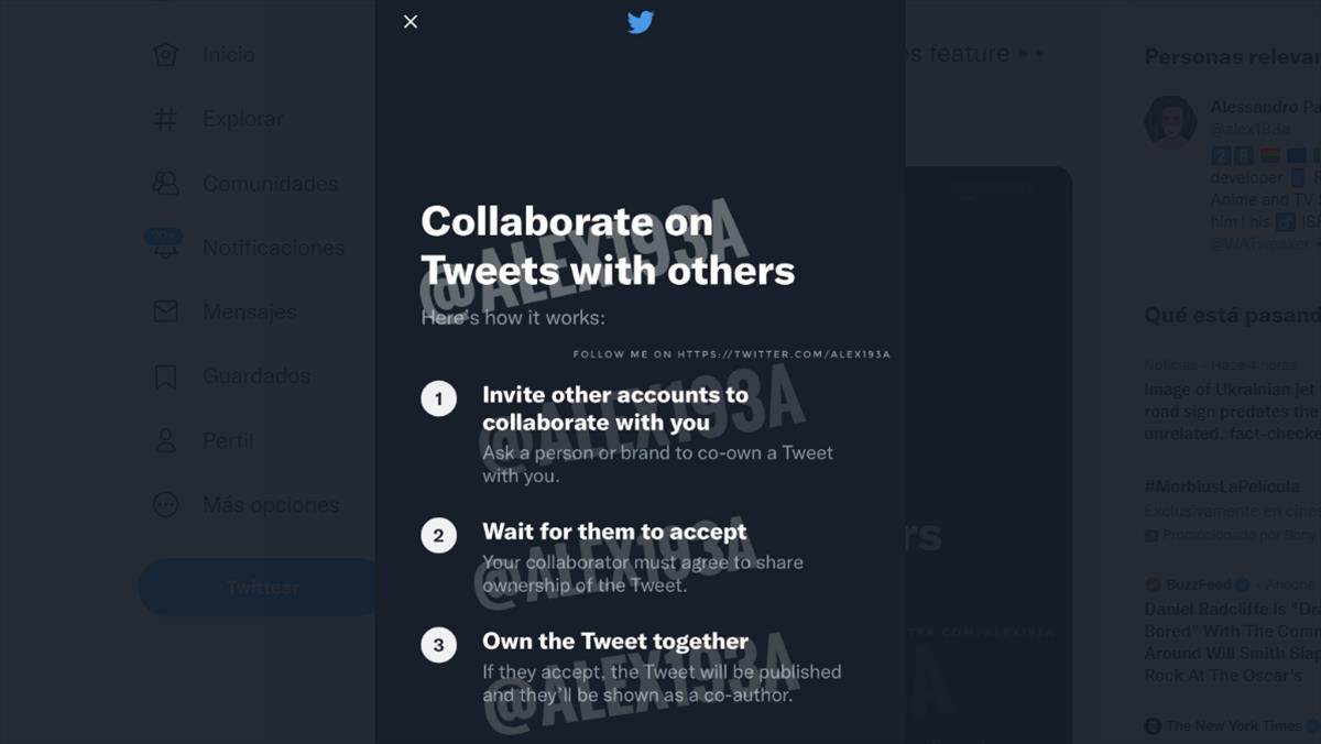 Dos usuarios coautores de un mismo tweet, lo nuevo de Twitter