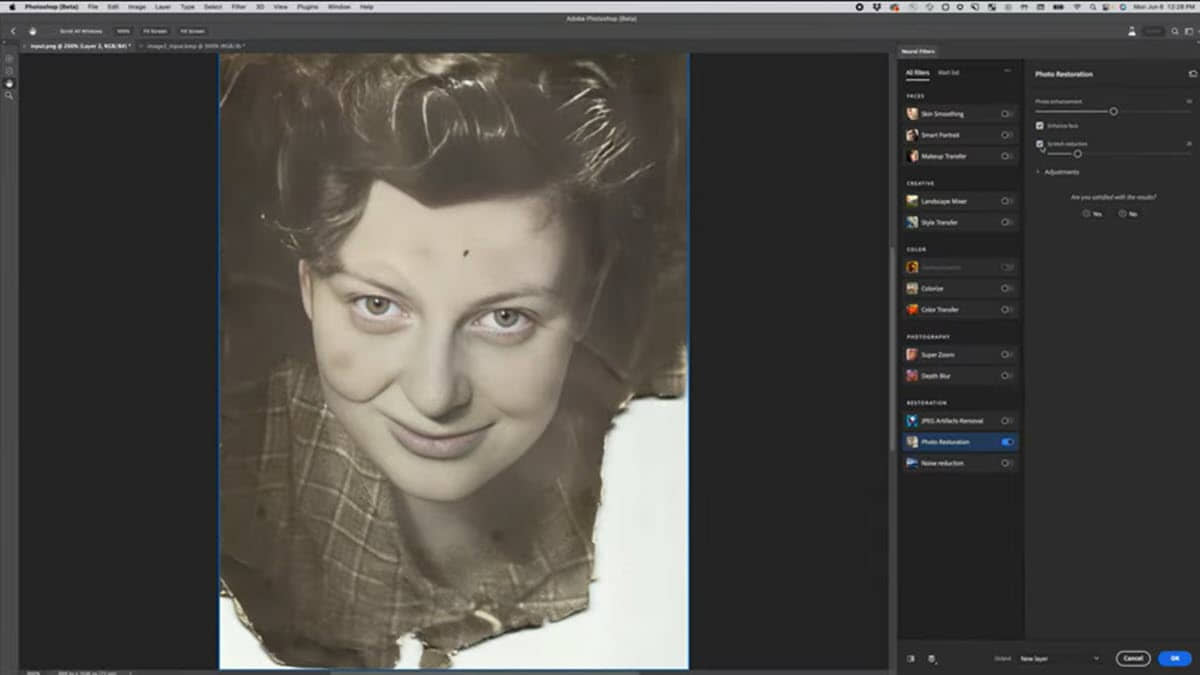 El nuevo filtro de Photoshop usa IA para restaurar fotos antiguas