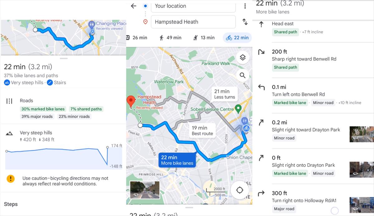 Google Maps avisará a los ciclistas si se acerca una pendiente o un camino difícil