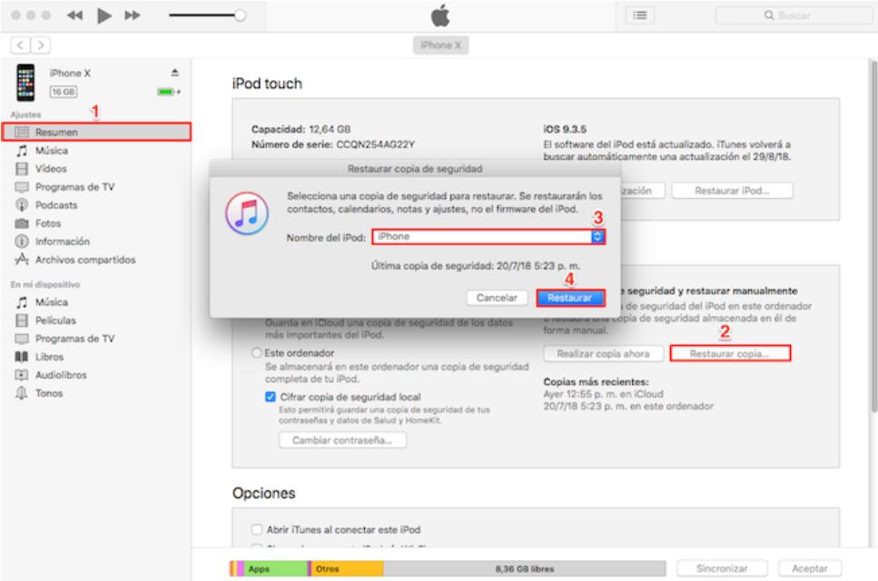 Cómo recuperar contactos eliminados de iPhone con iTunes