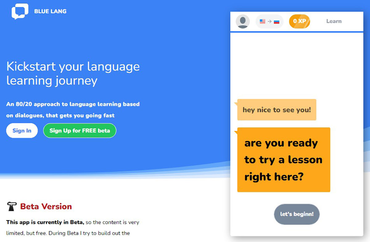 Blue Lang, app de idiomas que centra su aprendizaje a partir de diálogos