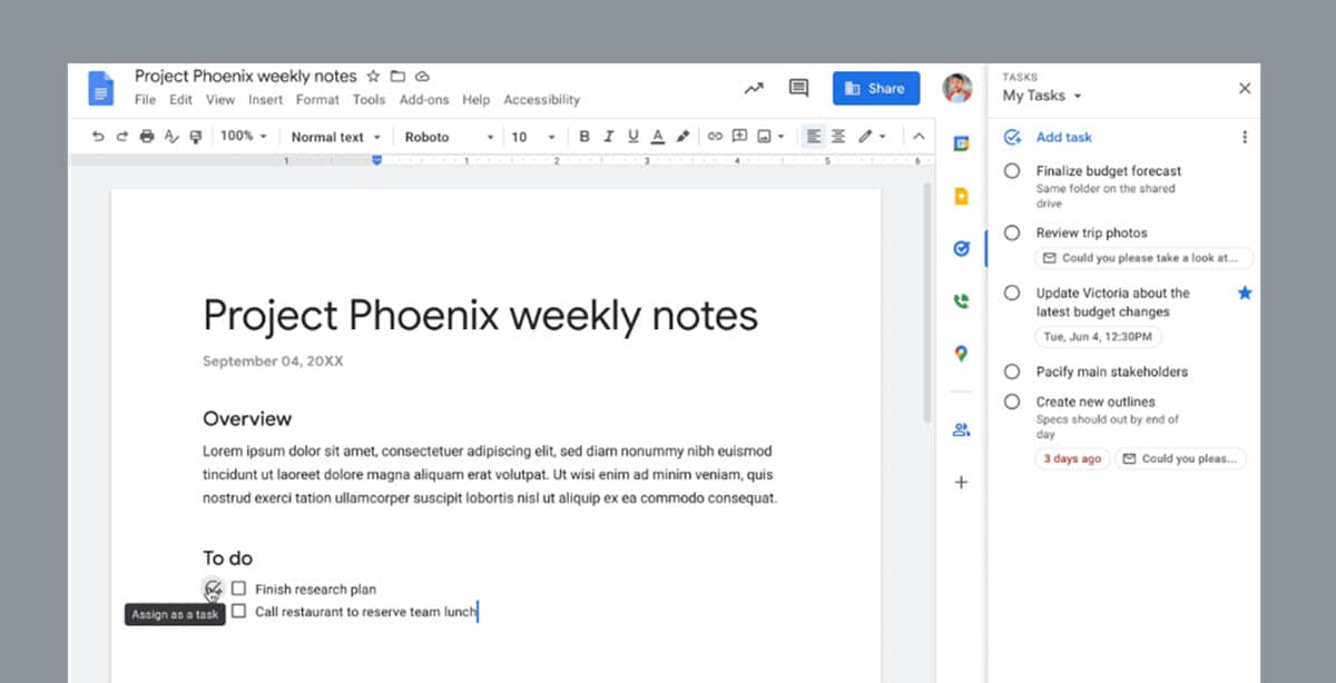 Google Docs tiene una nueva función para asignar tareas en proyectos colaborativos