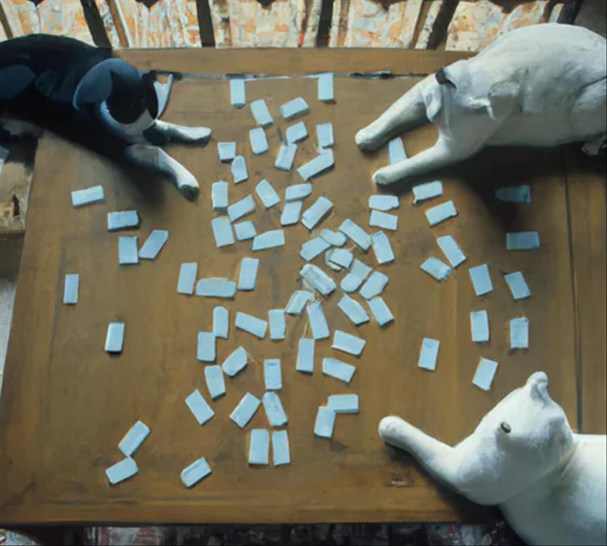 gatos jugando al dominó