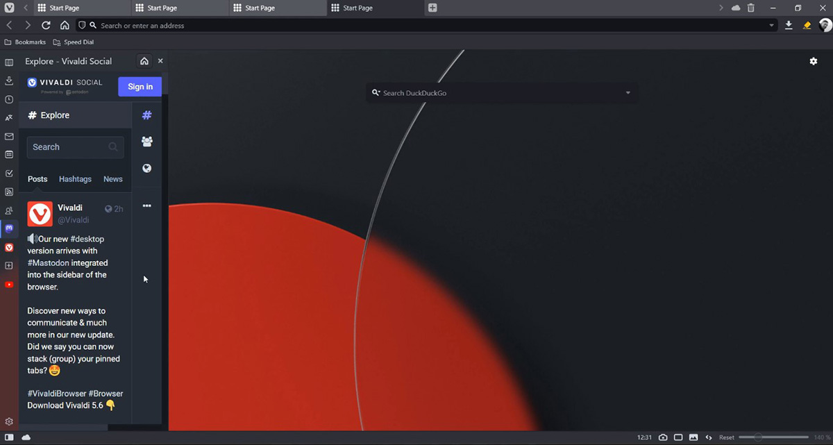 Vivaldi realizó la integración de Mastodon en su navegador de escritorio