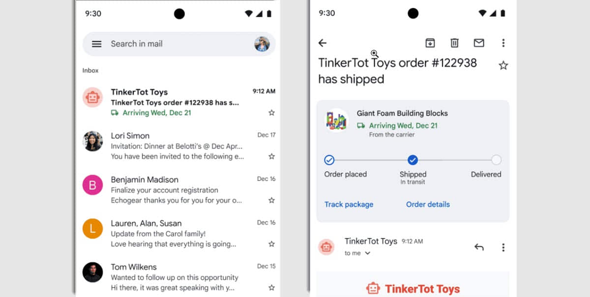 Gmail ya tiene una herramienta de seguimiento de envíos en Android