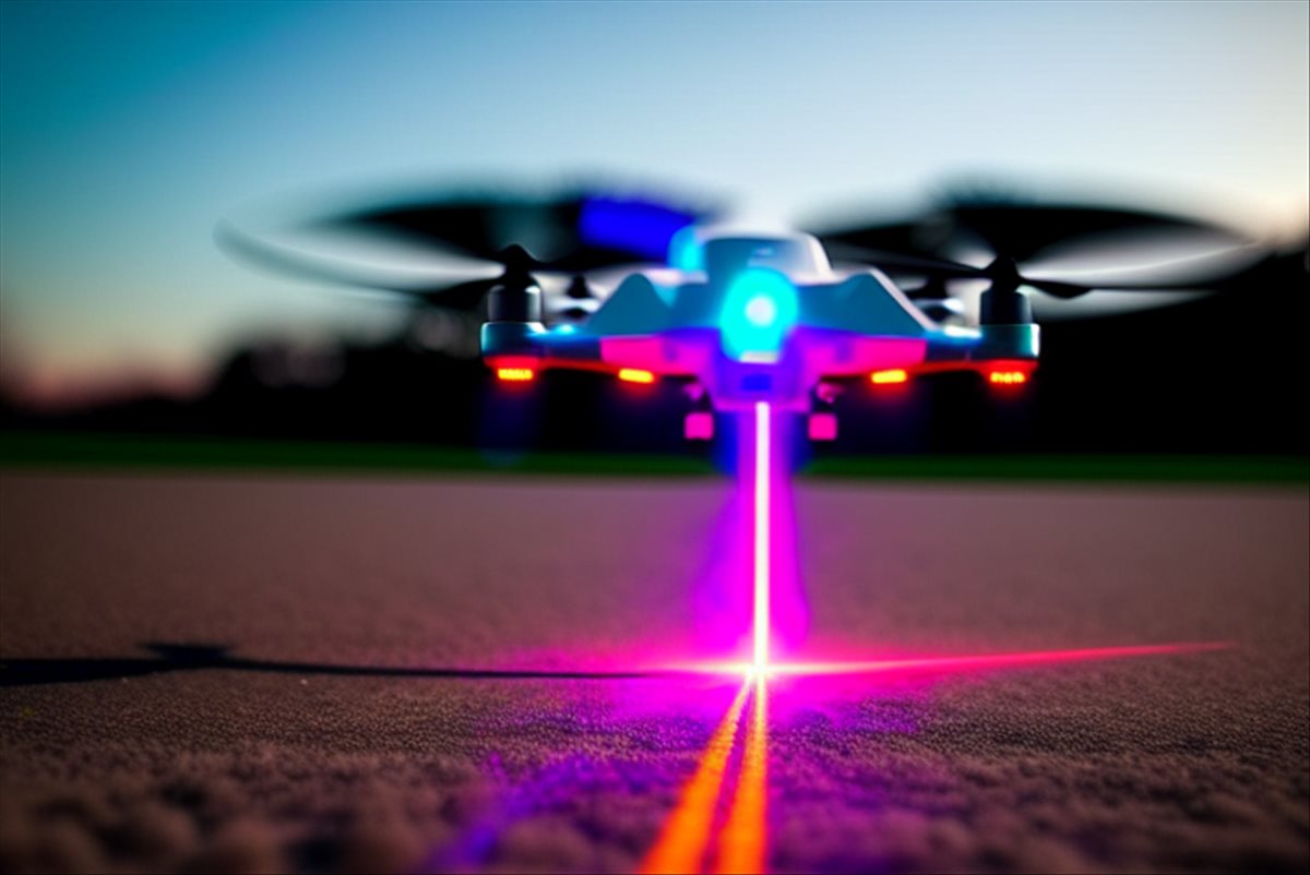 drone volando con láser