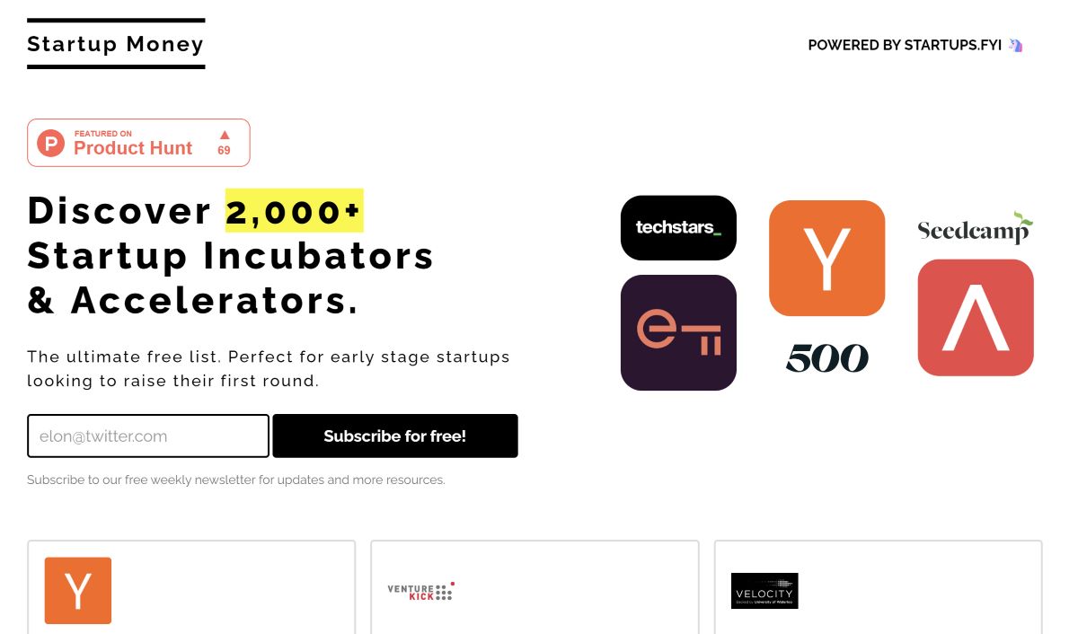Startup Money – Base de datos gratuita de incubadoras y aceleradoras