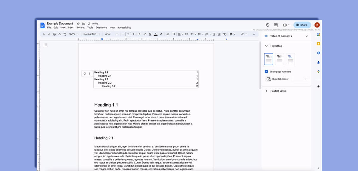 Google Docs tiene nuevas opciones para insertar y personalizar una tabla de contenido