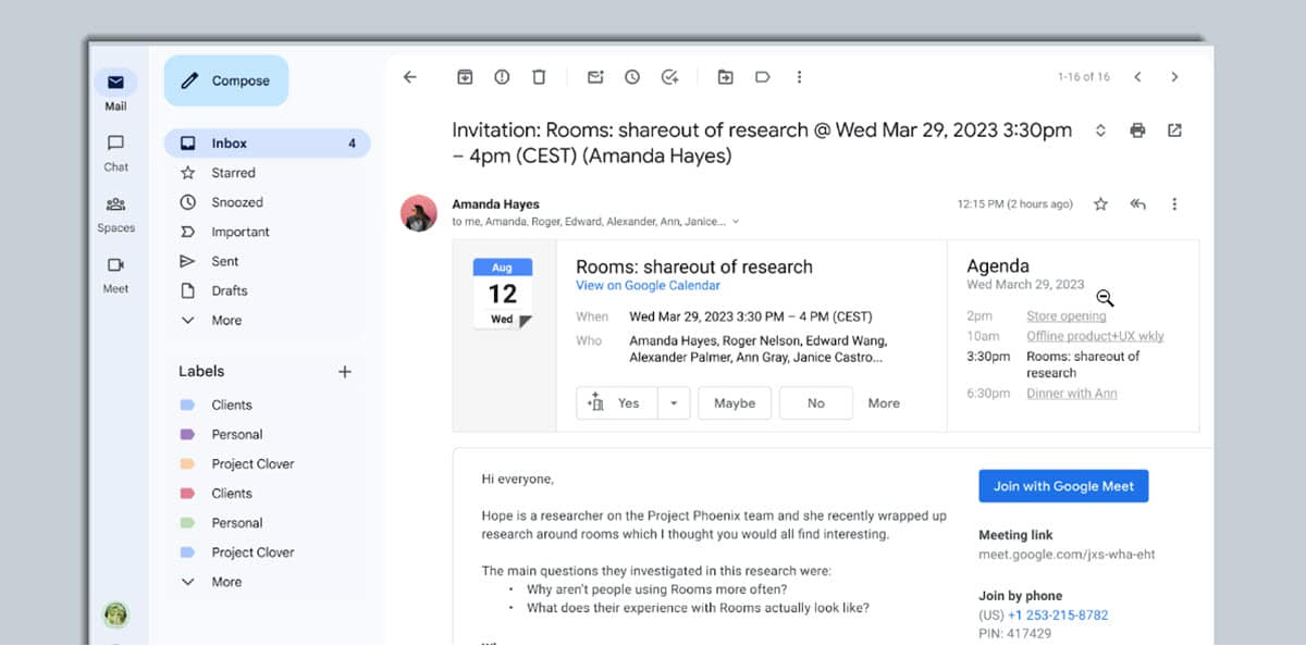 Gmail tiene una nueva función para gestionar las invitaciones a eventos