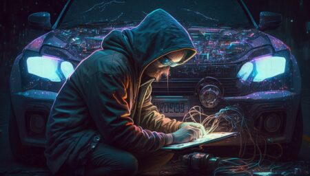 hacker robando vehículo