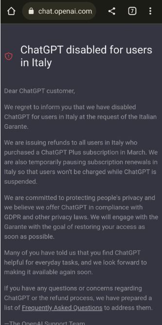 ChatGPT bloqueado en Italia