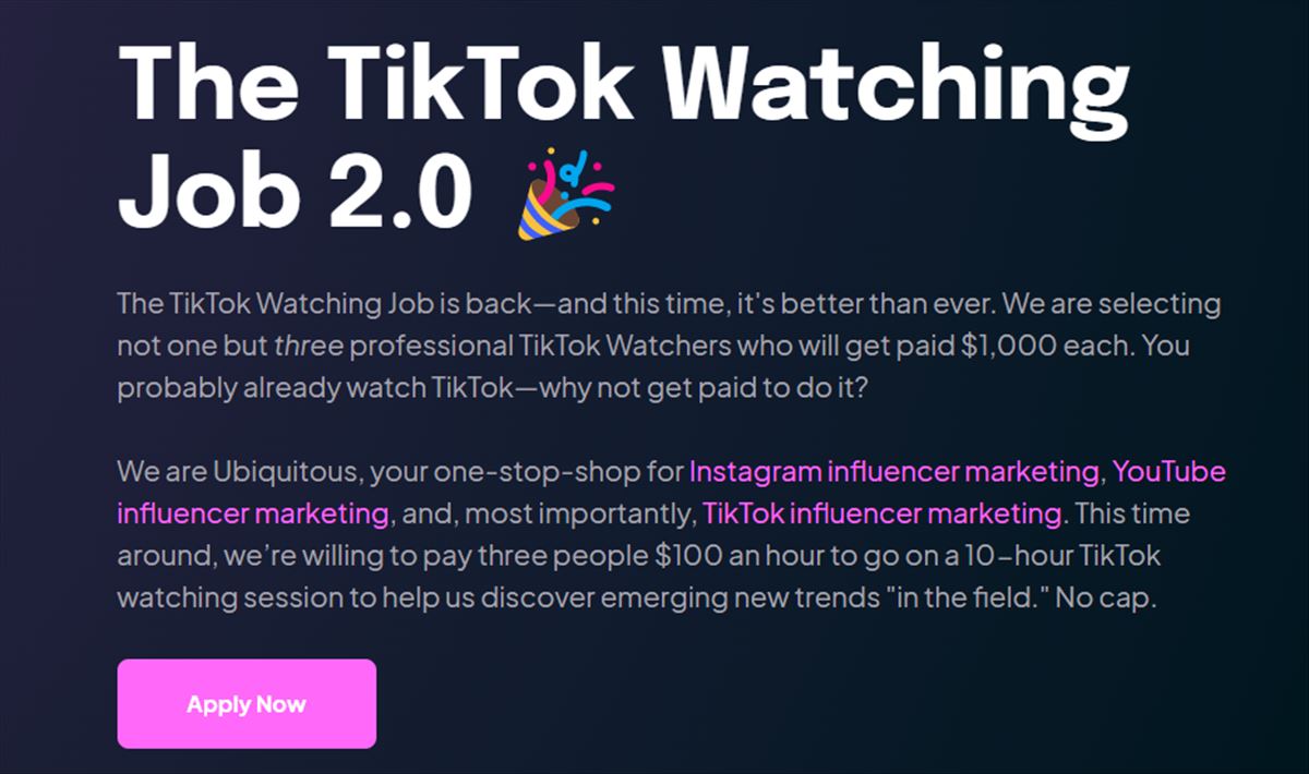 Esta empresa te paga 1000 euros por navegar 10 horas al dÃ­a por TikTok