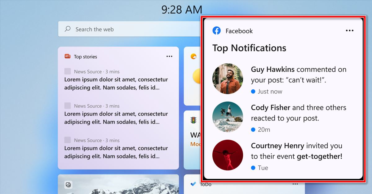 Facebook lanza su widget de notificaciones para Windows 11