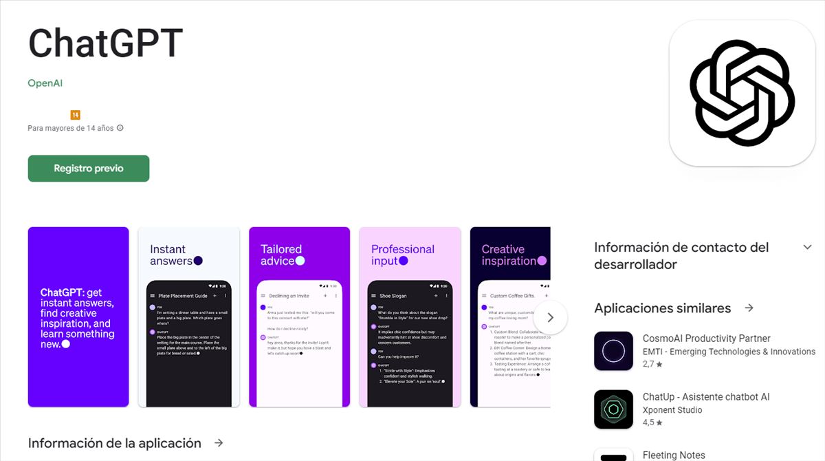 ChatGPT para Android, ya en Google Play