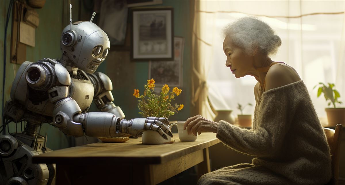 robot cuidando anciana