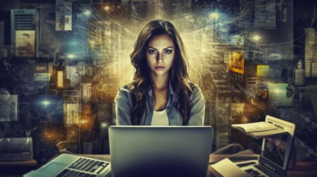 Mujer viendo la pantalla del portátil