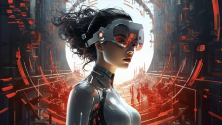 mujer viendo multimedia en el futuro