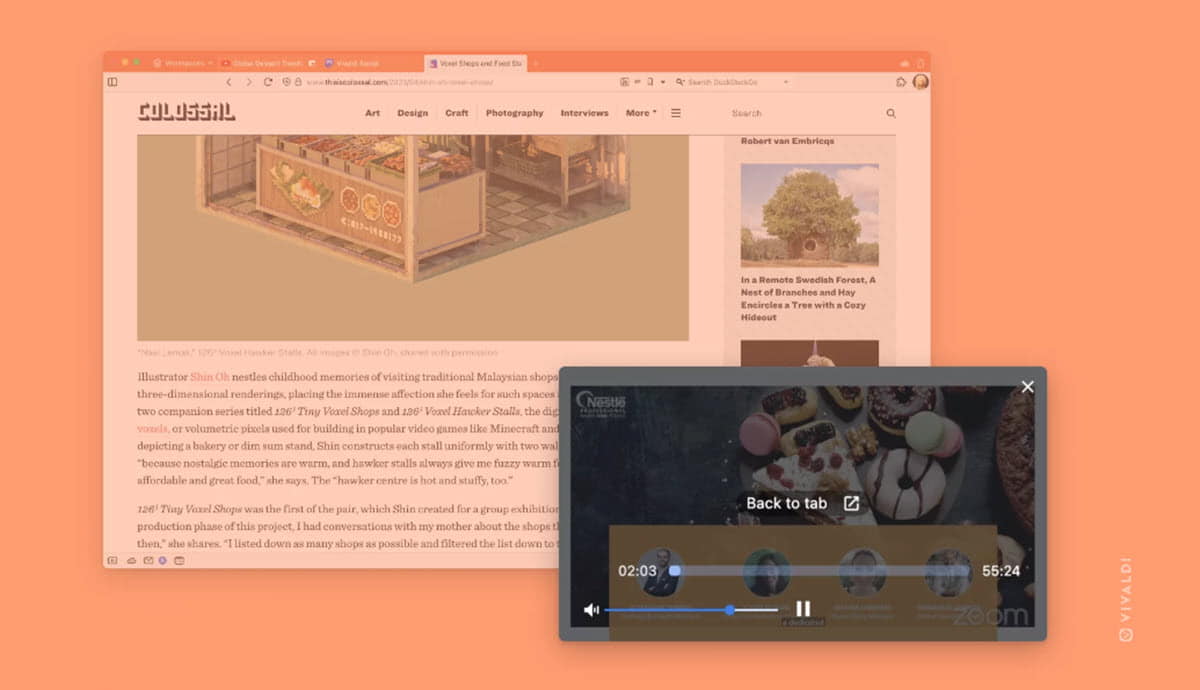 Vivaldi agrega plantillas para calendario y controles de volumen para vídeos flotantes
