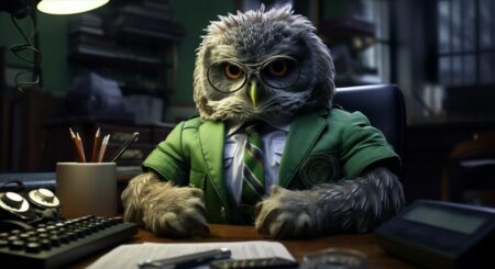 buho verde en oficina