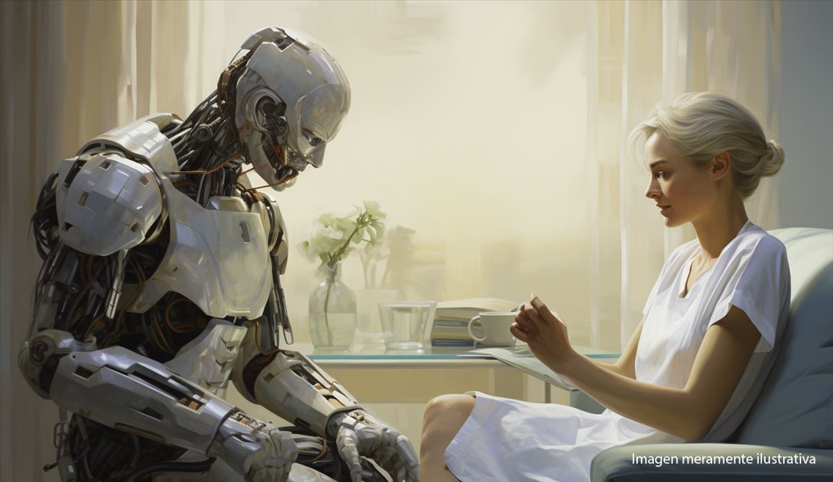 robot con mujer en hospital