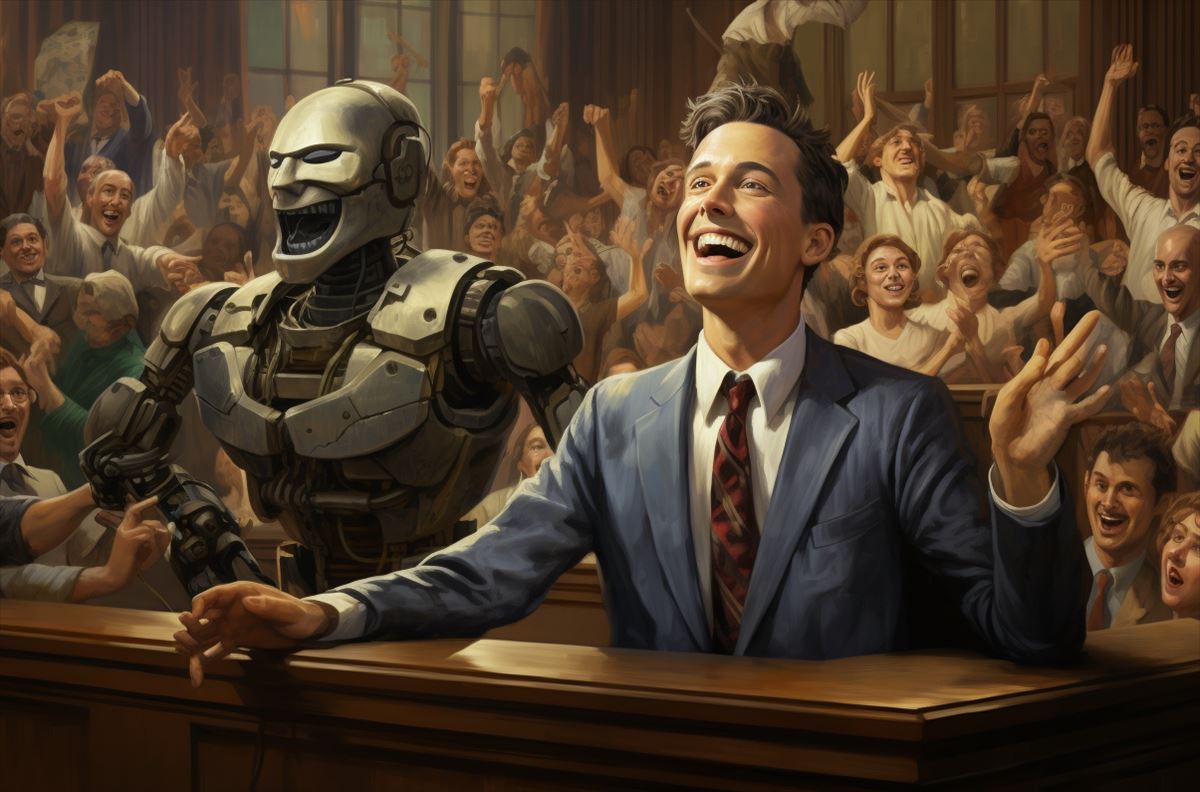 robot feliz en la corte