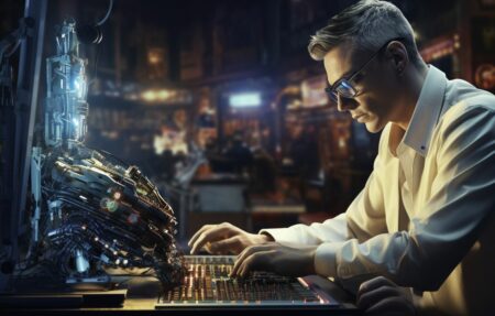 científico con ayuda robótica