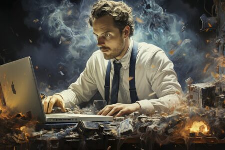 hombre nervioso con ordenador