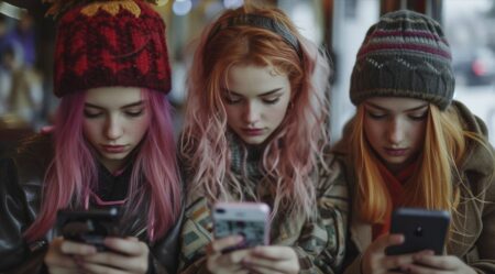 Adolescentes usando el móvil