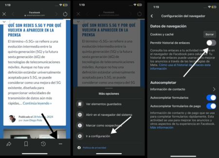 Historial de enlaces en Facebook