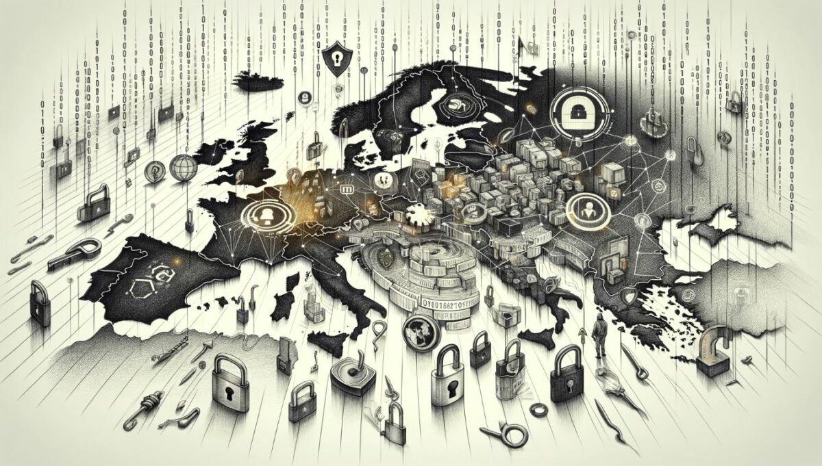 Mapa de Europa destacando los ciberataques de 2023 con íconos de seguridad, ideal para entender la urgencia de protegerse contra amenazas digitales