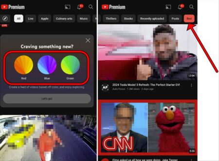 Filtrando por color rojo en Youtube